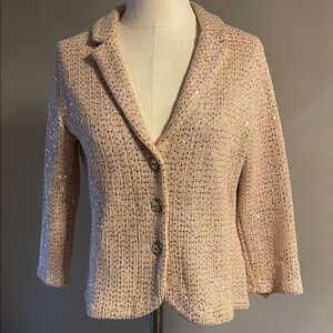 ECI New York Elegant Sequin-Embellished Jacket blazer blush rose gold sequins L